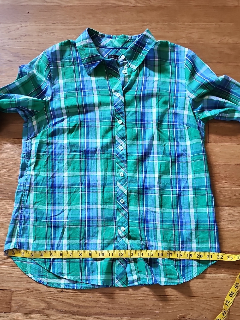 Talbot's Green Blue Plaid Long Sleeve Button Front Blouse Women's Size Medium - Picture 7 of 11